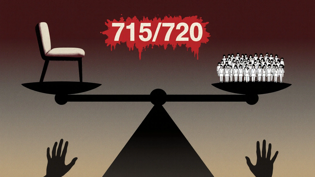 A massive scale balances one medical seat against over 180,000 student silhouettes in West Bengal.