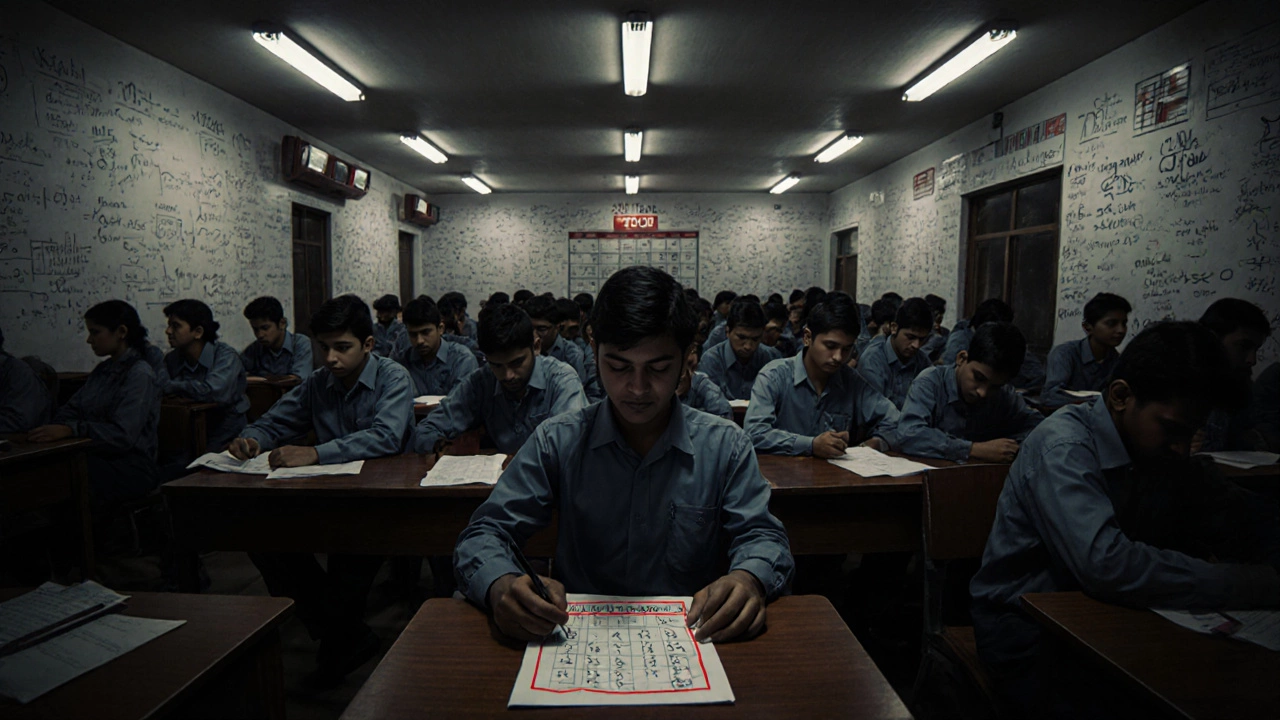 Hundreds of students sit in silence in a coaching center preparing for JEE Advanced in Andhra Pradesh.