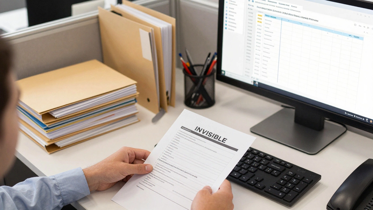 A tidy office desk with folders and a computer for administrative work.