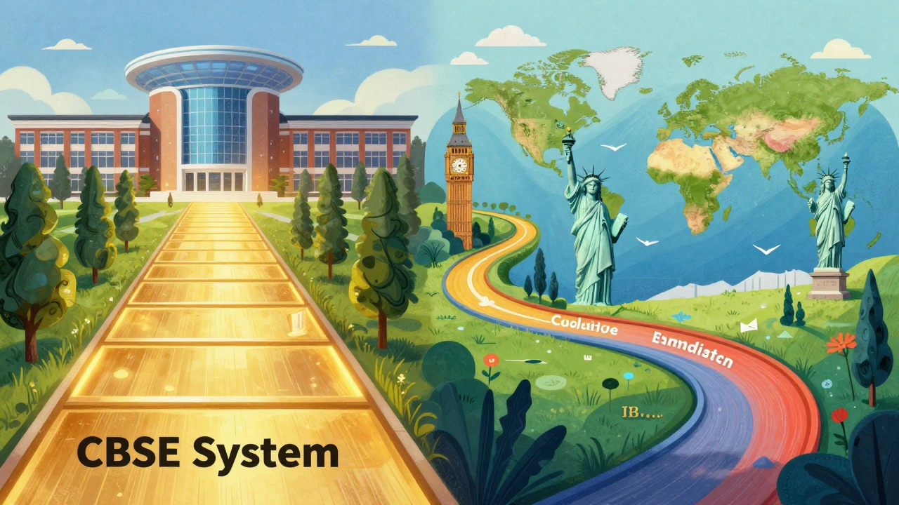 Conceptual art showing different educational paths leading to global universities