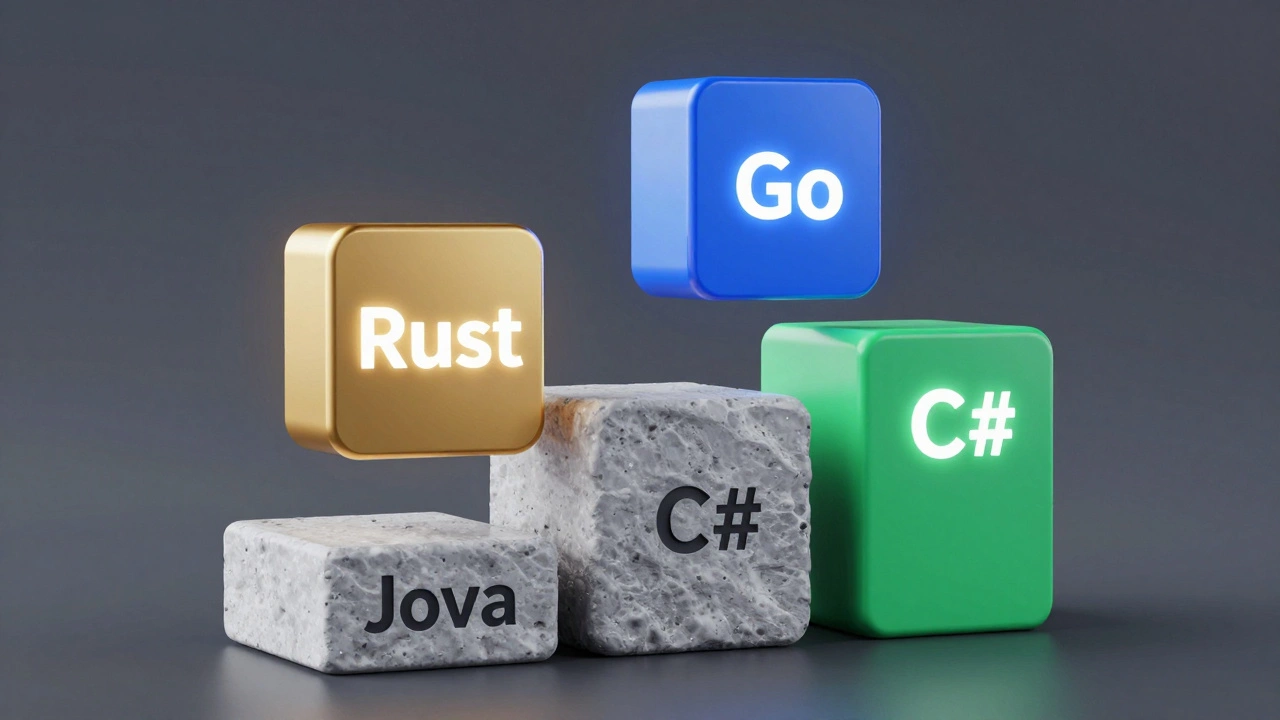 3D illustration of programming languages as glowing blocks representing salary value