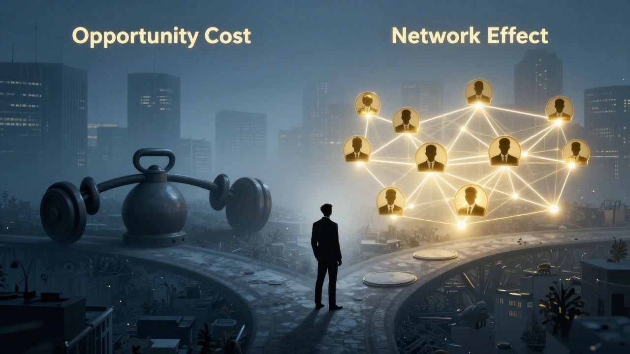 Abstract art showing career choices, opportunity costs, and alumni networks