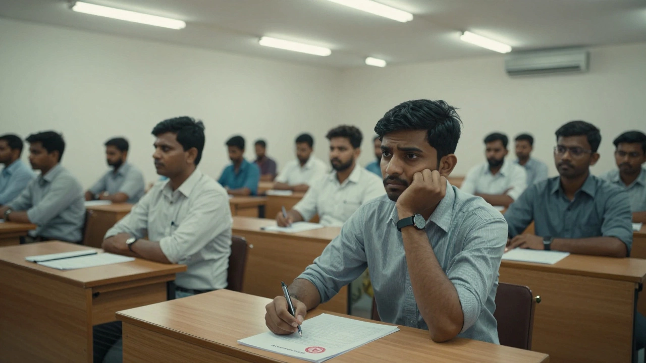 Candidates waiting in a formal competitive examination hall