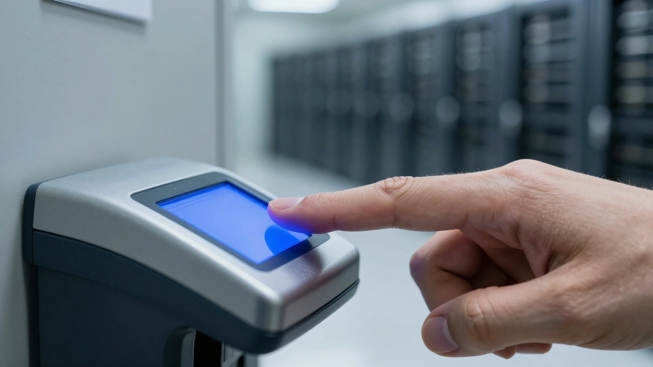 Hand scanning a biometric ID card at a secure government facility