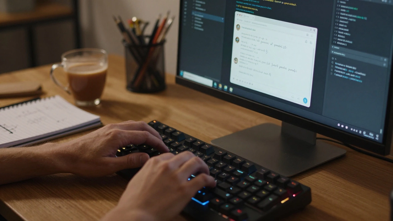 Close-up of hands coding a simple app, reflecting accessibility and calm focus.