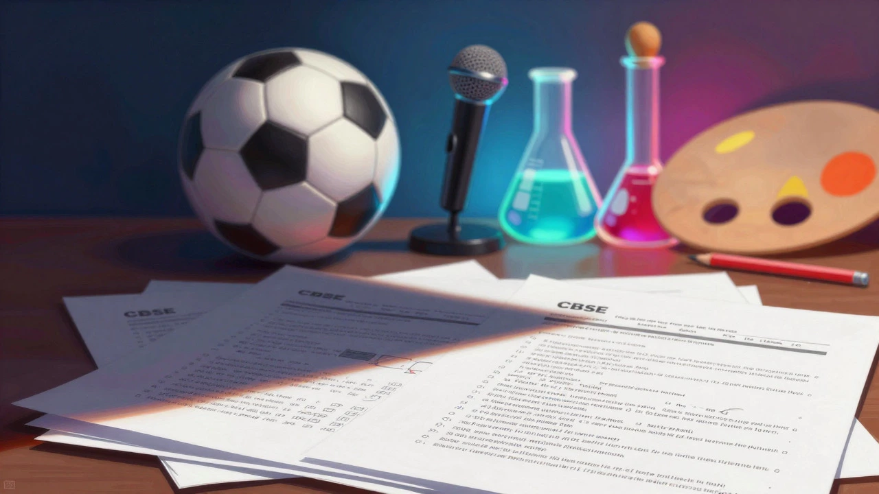 Symbolic comparison of rigid test papers versus diverse extracurricular activities.