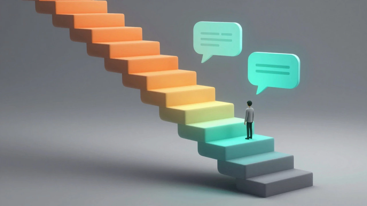 Abstract stairs of speech bubbles symbolizing building speaking confidence