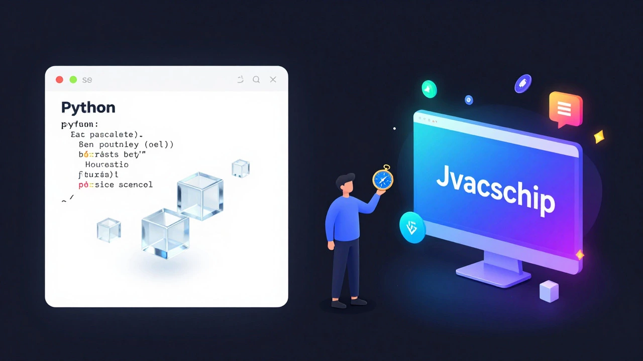 Visual comparison of Python's simplicity and JavaScript's interactivity