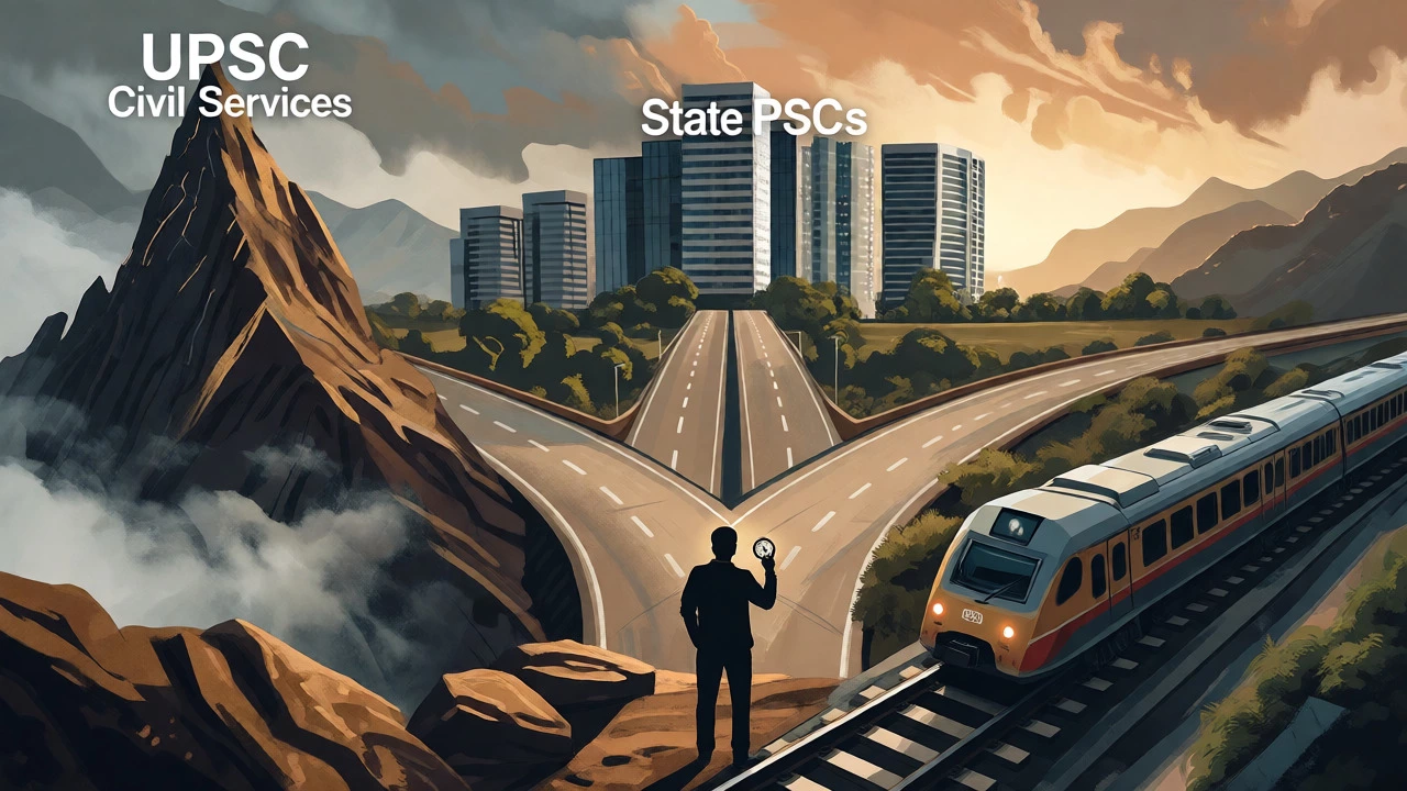Silhouette choosing between different career paths represented by landscapes